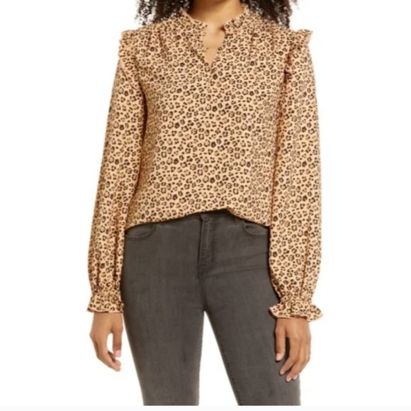 Rachel Parcell Tops - Rachel Parcell Leopard Print Ruffle Blouse